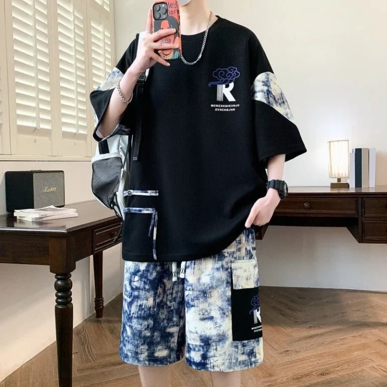 Custom-Evenfor-Summer-Casual-Versatile-Shorts-T-shirt-Two-piece-Set-for-Mens-Fashion-Trend-Short-Sleeved-T-shirt