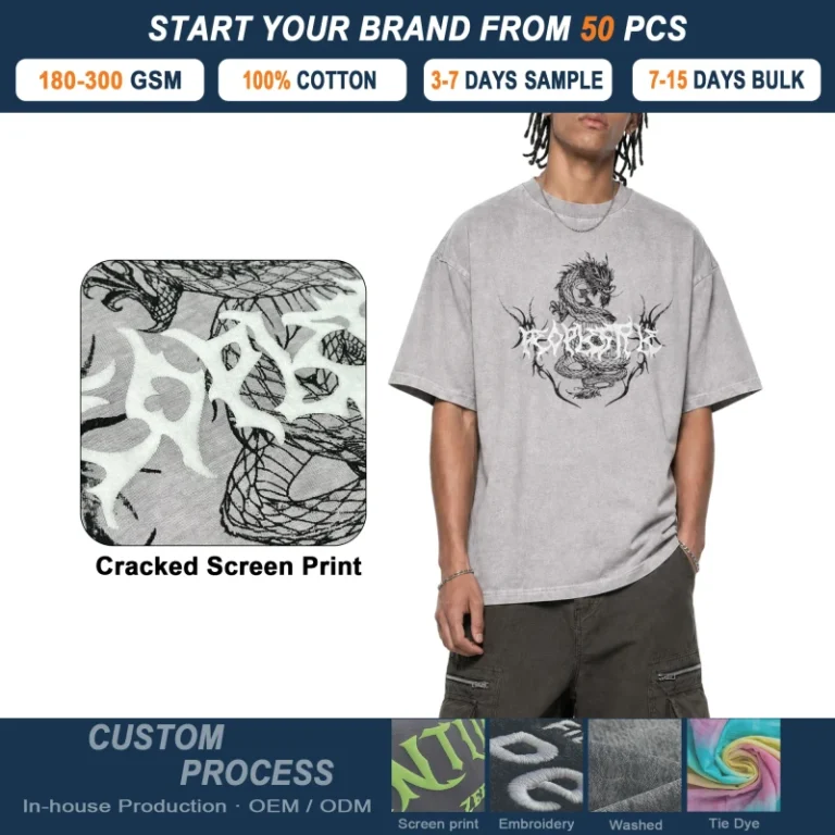 Custom-Gothic-Dragon-T-Shirt-305GSM-Heavyweight-Washed-Cotton-Raised-Plastisol-Screen-Print-Oversized-Streetwear-T-shirt
