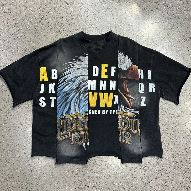 Custom-Graphic-Screen-Printing-Cotton-Oversized-Boxy-Short-Sleeve-Acid-Wash-Cropped-T-Shirt-Cut-And-Sew-Patchwork-T-Shirt