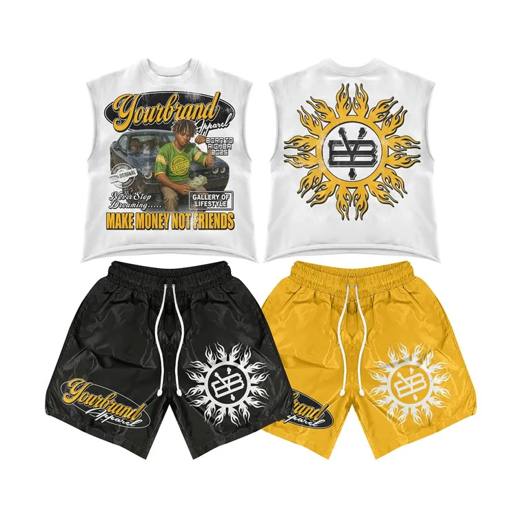 Custom-Heat-Transfer-Printed-Sleeveless-T-Shirt-Digital-Printed-Graphic-Nylon-Shorts-Custom-logo-Pattern-Shorts-and-T-shirt-Set