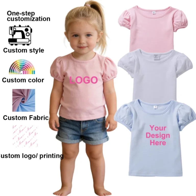 Custom-Heavy-Cotton-Kids-t-Shirts-Short-Sleeve-Embroidery-Monogram-Blanks-Birthday-Gift-Puff-Sleeve-Kids-Girls-t-Shirts