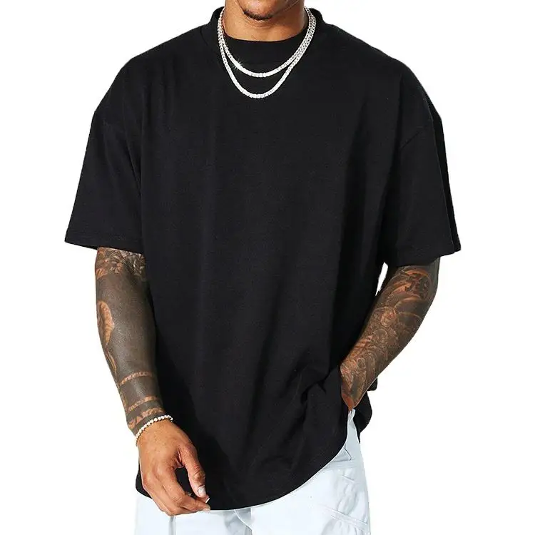 Custom-High-Quality-Men-Mock-Neck-Plus-Size-T-Shirt-100-Cotton-Heavyweight-Luxury-Drop-Shoulder-Blank-T-Shirt-for-Men