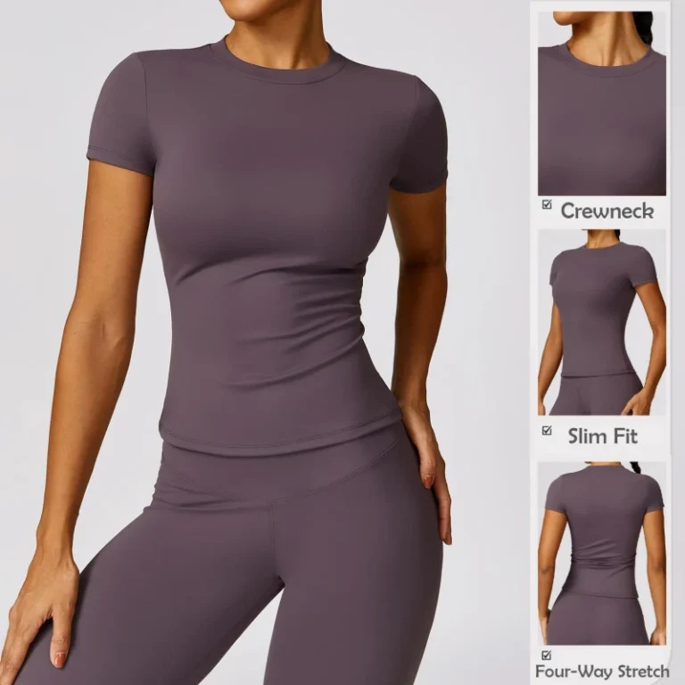 Custom-High-Quality-Softness-Sportswear-Women-Crewneck-Short-Sleeve-Gym-Blank-Tshirts-Custom-Compression-Slim-Fit-Yoga-T-Shirts