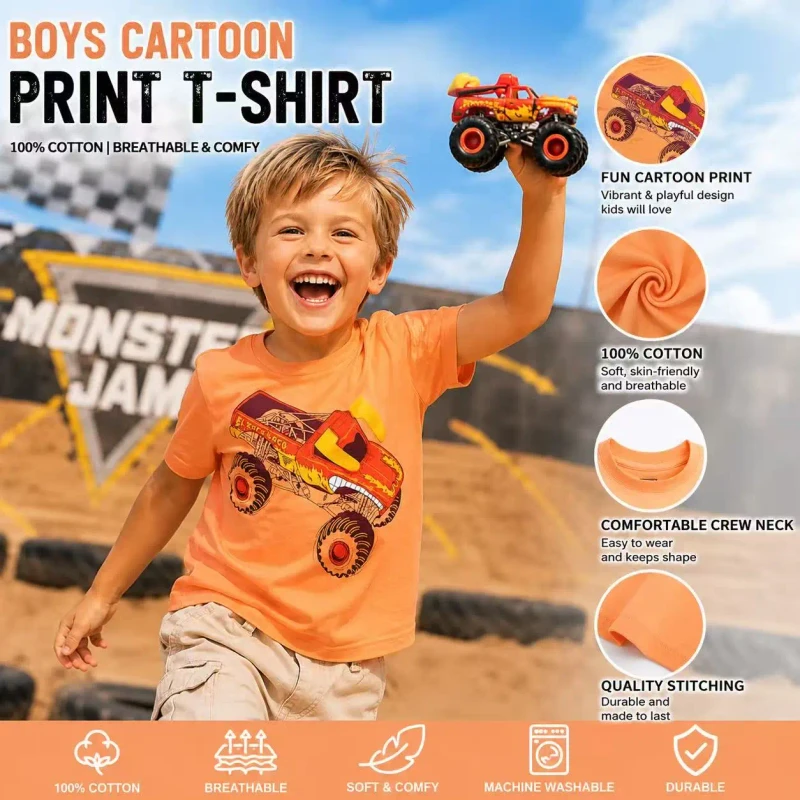 Custom-Kids-Monster-Truck-T-Shirt-Boys-Graphic-Cotton-Short-Sleeve-Tee-Children-Casual-Summer-Tops-OEM-ODM