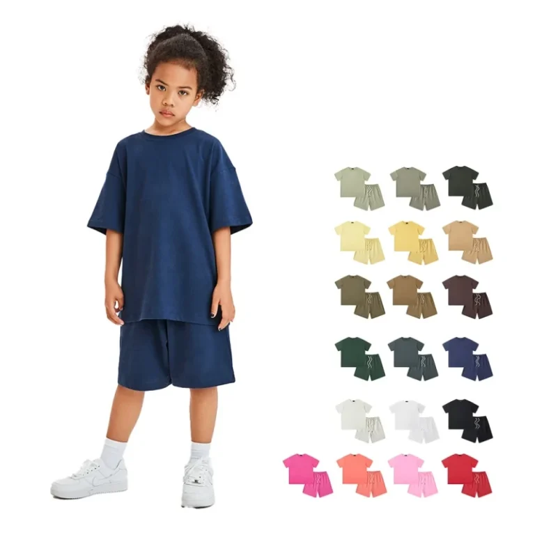 Custom-Kids-Oversized-Blank-Tshirts-Girls-230-Gsm-100-Cotton-Boys-12-13-Years-Old-T-Shirt-and-Short-Clothing-Sets