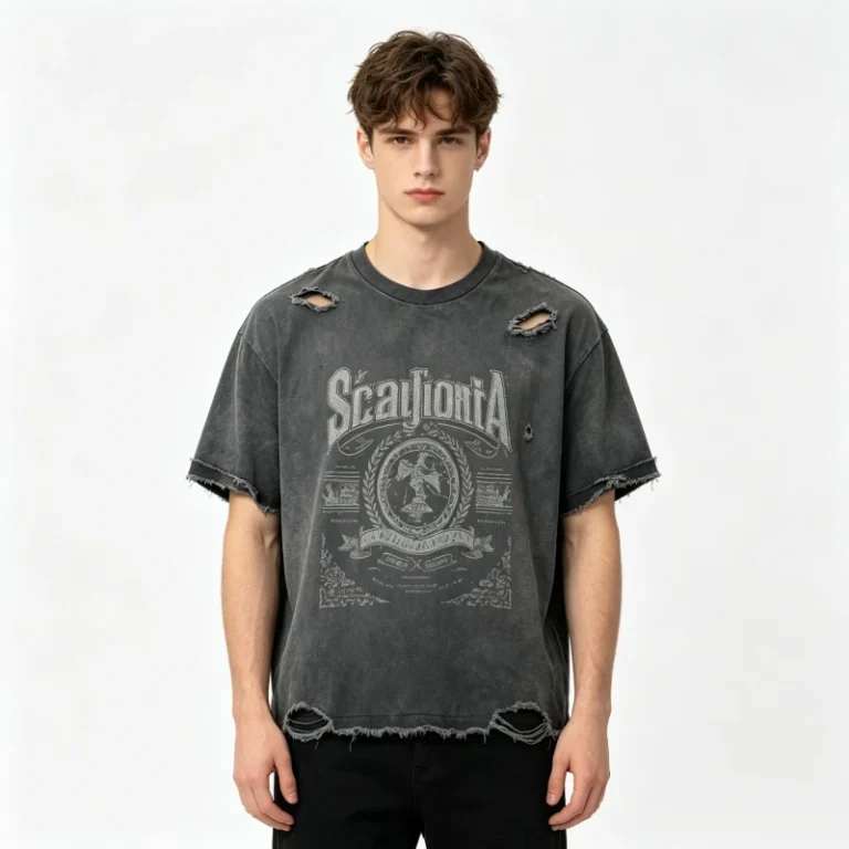 Custom-Kornit-DTG-T-Shirt-Charcoal-Grey-Angel-Graphic-Print-Ripped-Tee-Shirt-Grunge-Style-Oversized-Cotton-Top