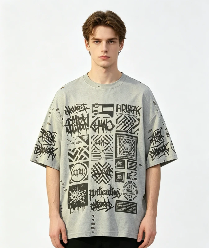 Custom-Kornit-Printed-100-Cotton-Heavyweight-Eco-friendly-Quick-Dry-Vintage-Wash-Distressed-Oversized-Boxy-Grey-T-Shirt-Mens