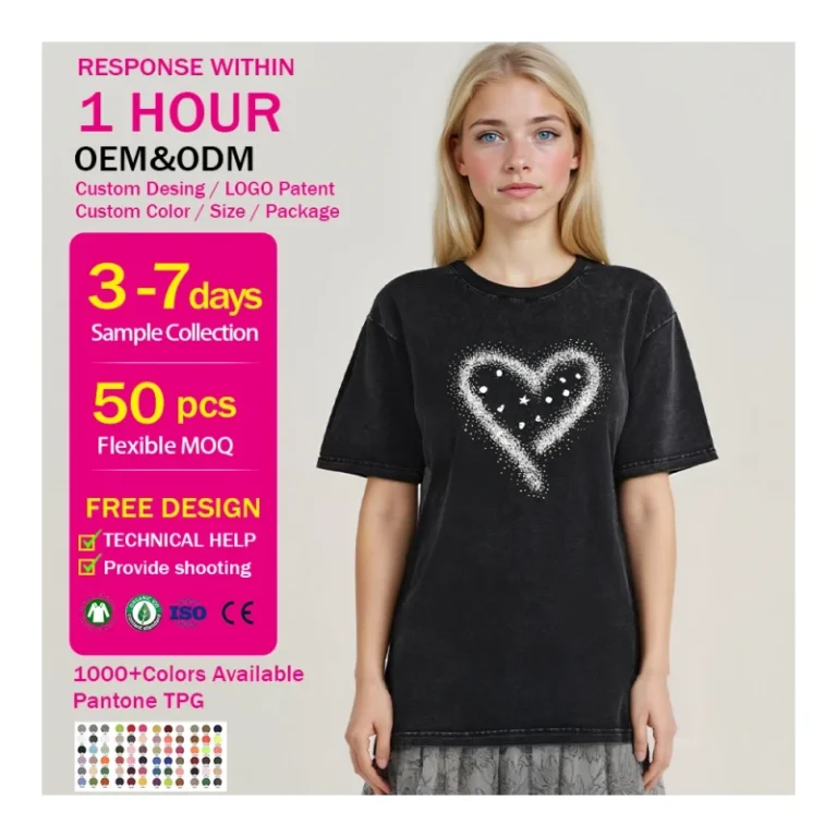 Custom-LOGO-Casual-Summer-Cotton-Soft-Breathable-Acid-Wash-Short-Sleeve-T-Shirt-Solid-Pattern-Hot-Drilling-Regular-Length-Cat
