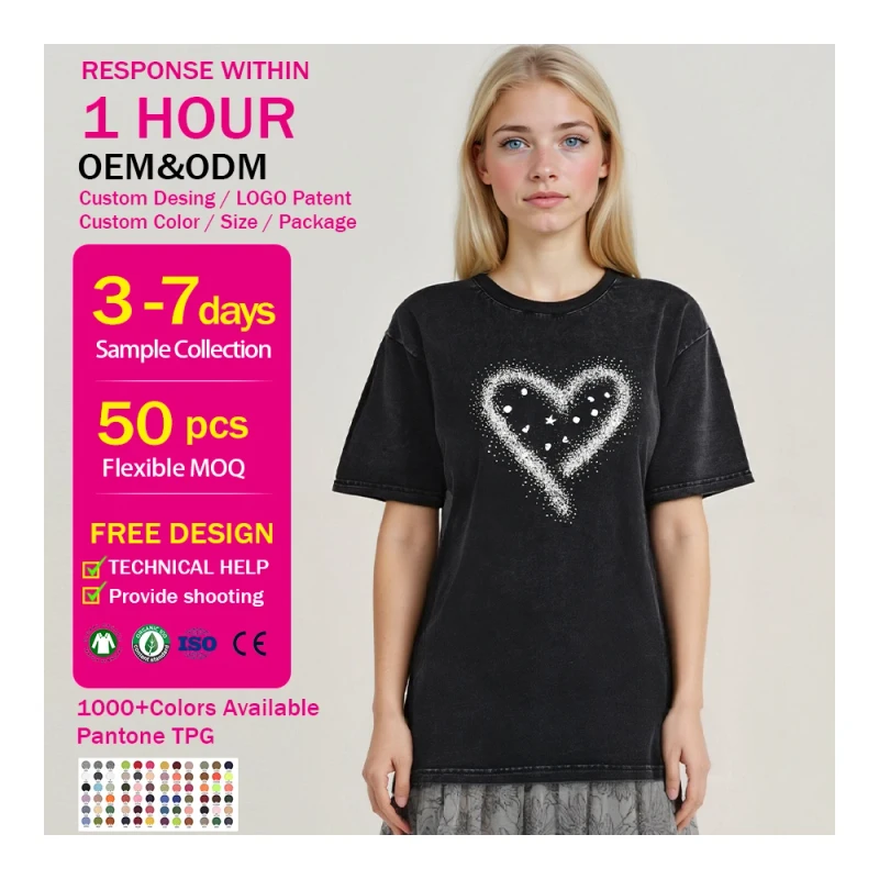 Custom-LOGO-Casual-Summer-Cotton-Soft-Breathable-Acid-Wash-Short-Sleeve-T-Shirt-Solid-Pattern-Hot-Drilling-Regular-Length-Cat