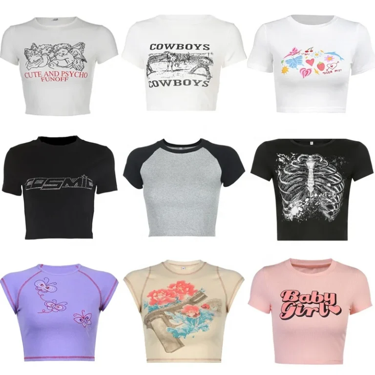 Custom-LOGO-High-Quality-100-Cotton-Plus-Size-Womens-Cropped-Tops-Ribbed-Fitted-Blank-Puff-Screen-Print-T-shirt