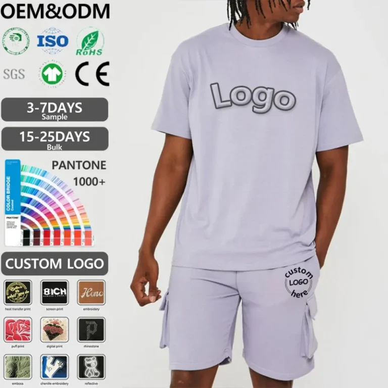 Custom-LOGO-Knitted-Short-Sleeve-Set-Mens-Breathable-Summer-T-shirt-Fitness-Sport-100-Cotton-Short-Suit-Set