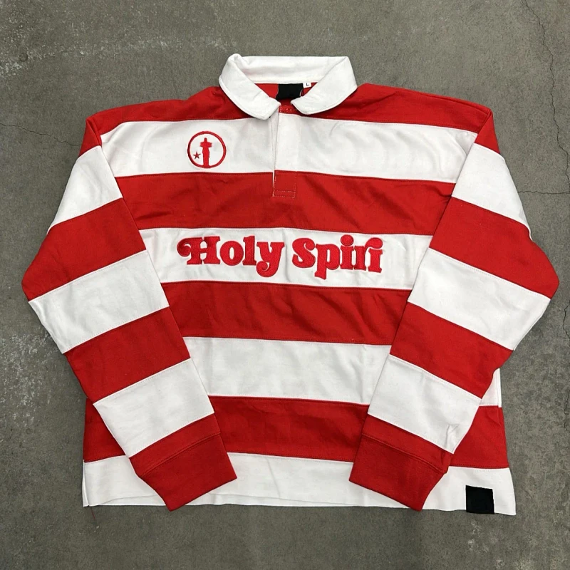 Custom-Lapel-Polo-T-shirt-Heavy-Embroidered-Oversized-Rugby-Thermal-Long-Sleeve-T-Shirt-Cotton-Boxy-Stripe-Button-Polo-Shirt