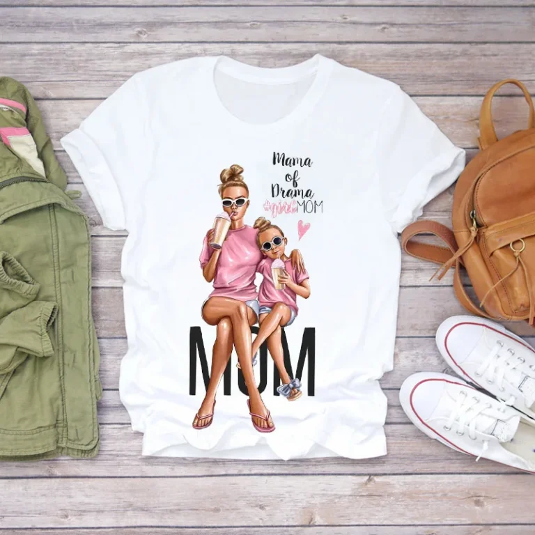 Custom-Leisure-Cartoon-T-Shirt-Women-Tops-Fashion-Mom-Mother-Boy-Girl-Print-Streetwear-Vintage-Tee-Couple-Graphic-Short-T-shirt
