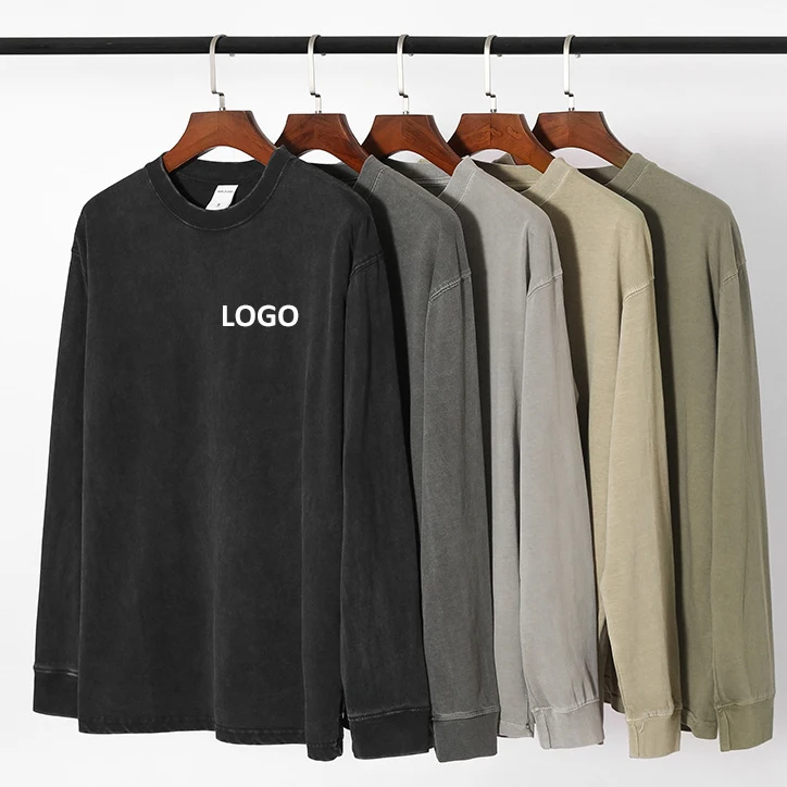 Custom-Logo-100-Cotton-280g-Heavyweight-Washed-Long-Sleeve-Top-Mens-Loose-Fit-Vintage-Oversize-Outerwear-Long-Sleeve-T-shirt
