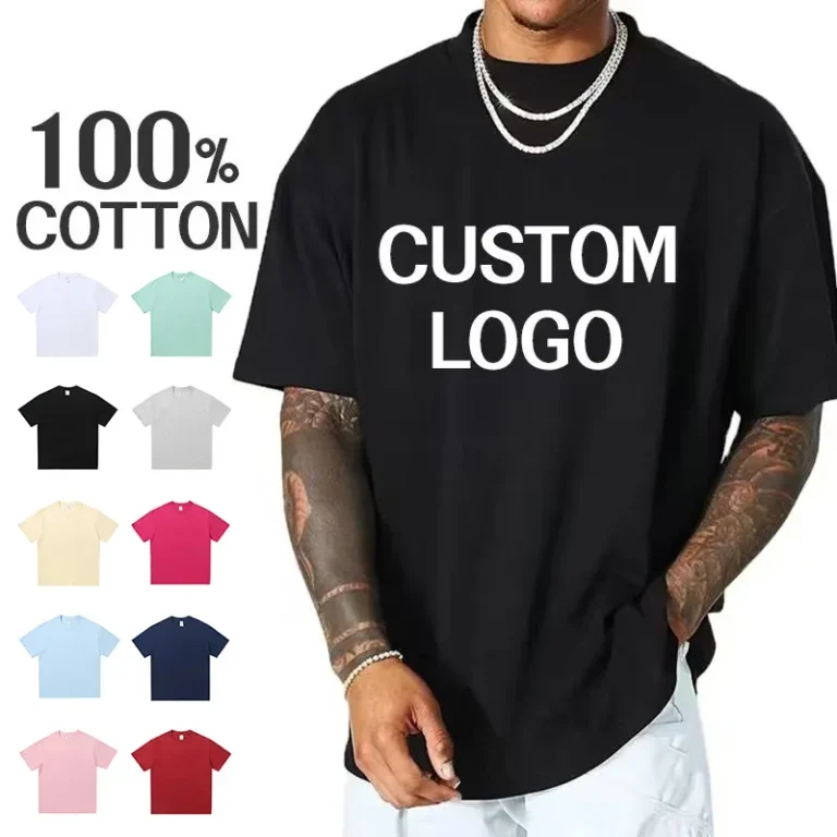 Custom-Logo-100-Cotton-Knitted-T-Shirt-Mens-Casual-Sports-Solid-Color-Short-Sleeves-Oversized-Quick-Dry-Printing-Blank-Tee