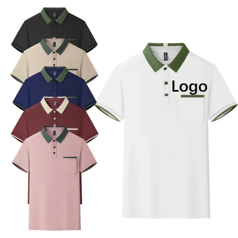 Custom-Logo-190g-100-Polyester-Anti-Wrinkle-Shirt-for-Men-Contrast-Collar-Short-Sleeve-Satin-Fabric-Colored-Print-Golf