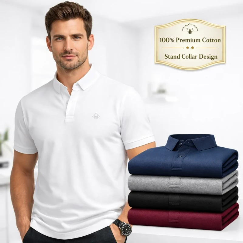 Custom-Logo-200GSM-Heavyweight-100-Cotton-Stand-Collar-Polo-Shirt-for-Men-Premium-Embroidered-Blank-Golf-Polo-T-shirts