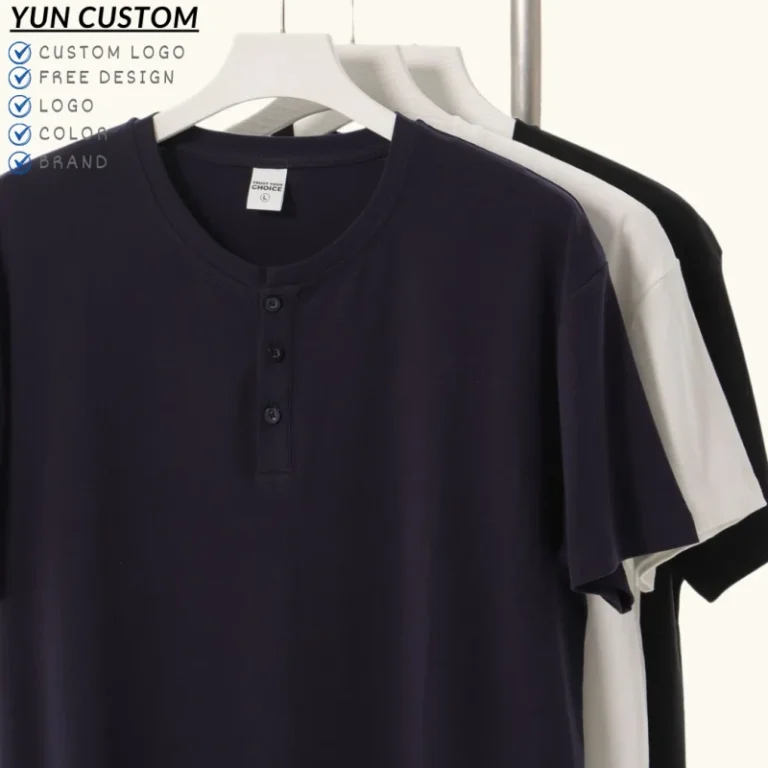 Custom-Logo-230GSM-Vintage-American-Henley-T-Shirt-Heavyweight-Plain-T-Shirt-Solid-Color-Casual-Retro-Basic-T-Shirt