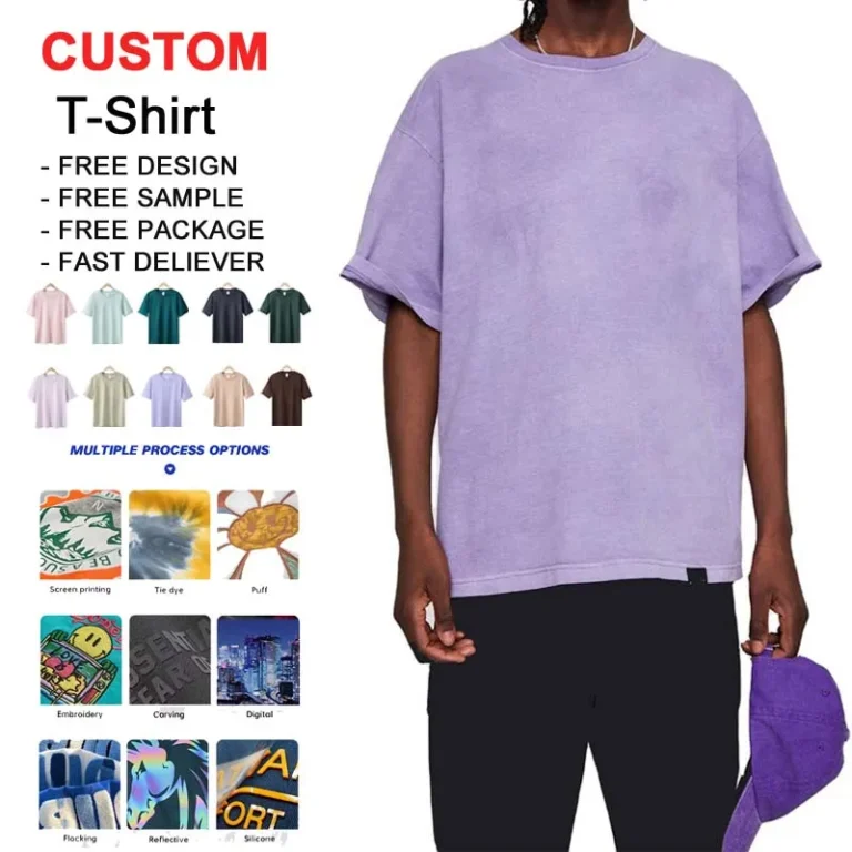 Custom-Logo-Acid-Wash-Solid-Oversized-Knitted-100-Cotton-250-Grams-Heavyweight-Hip-Hop-Style-Crew-Neck-T-Shirt