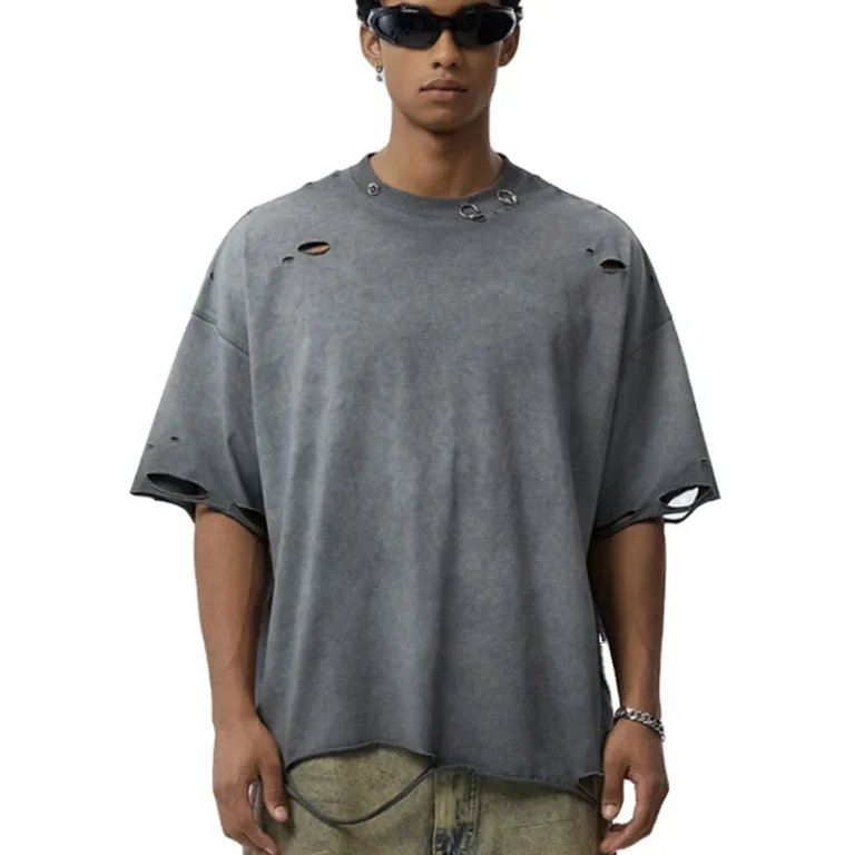Custom-Logo-Acid-Washed-100-Cotton-T-shirt-Ripped-Hole-Distressed-Metal-Ring-Accent-Design-Neck-Baggy-T-Shirt-for-Men