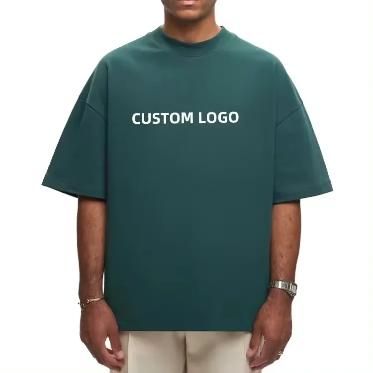 Custom-Logo-Boxy-Fit-Mens-T-Shirt-Heavyweight-Cotton-280gsm-Rib-Crewneck-Drop-Shoulder-Oversized-Streetwear