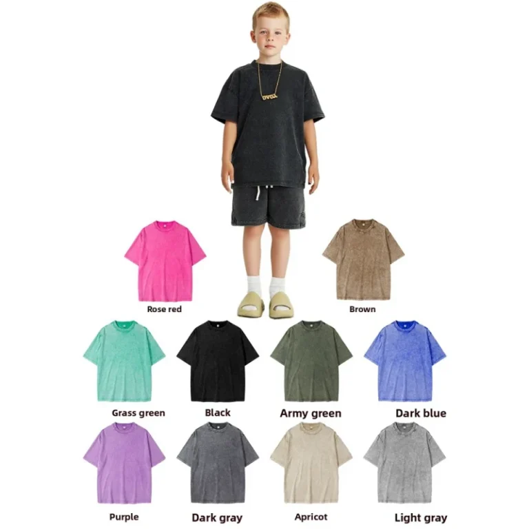 Custom-Logo-Character-Acid-Washed-Kids-T-shirt-Vintage-Mineral-Wash-Streetwear-Toddler-Tee-Cotton-Oversized-Drop-Shoulder-Unisex