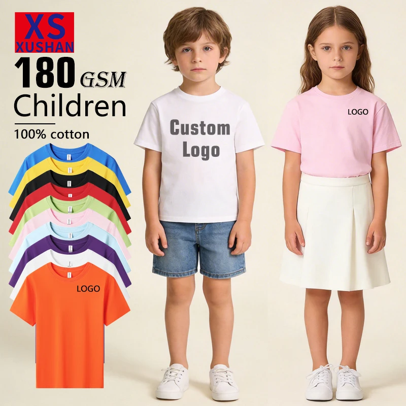 Custom-Logo-Childrens-100-Cotton-Short-Sleeve-Printed-T-Shirt-180g-Unisex-Embroidered-Custom-Loose-Knit-Short-Sleeve-Shirt