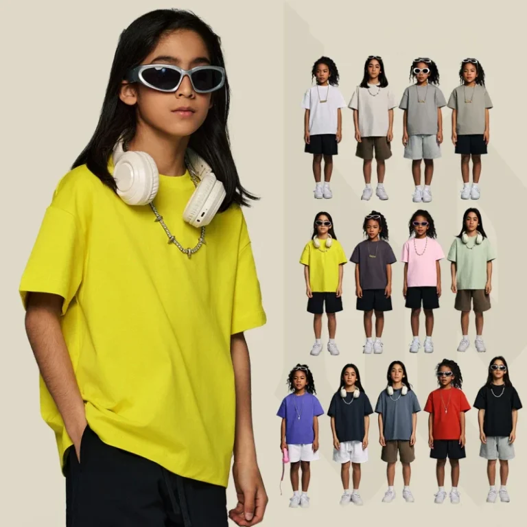 Custom-Logo-Cool-Feeling-Quick-Dry-Oversize-Heavyweight-230g-Boy-T-shirt-Cotton-Drop-Shoulder-Round-Neck-Plain-Kid-T-Shirt