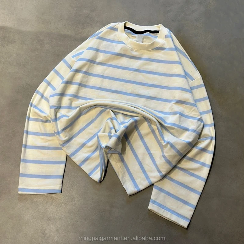 Custom-Logo-Cotton-Casual-Womens-Long-Sleeve-T-shirt-Loose-Fit-Pullover-Striped-Crew-Neck-Sweatshirt-for-Women