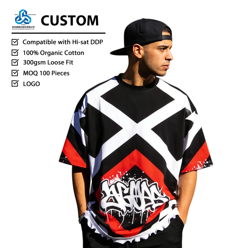 Custom-Logo-Cotton-Jersey-Heavyweight-Embroidery-Blank-X-Pattern-Breathable-Anti-Pilling-High-Street-Trendy-Men-T-Shirt