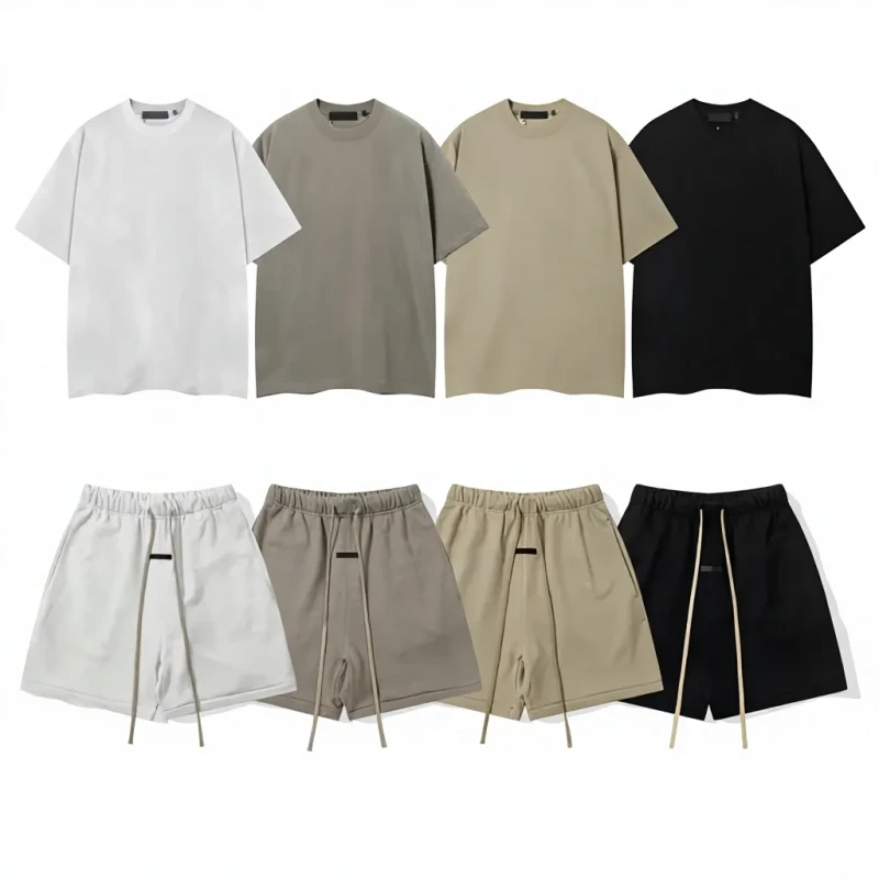 Custom-Logo-Eco-Friendly-100-Cotton-Summer-High-Street-Loose-Crew-Neck-Short-sleeved-T-shirt-Casual-Shorts-Fashion-Set