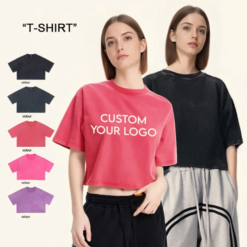 Custom-Logo-Eco-Friendly-Loose-Fit-240gsm-Vintage-Womens-Summer-Acid-Wash-Crop-Top-T-Shirt-High-Quality-Oversized