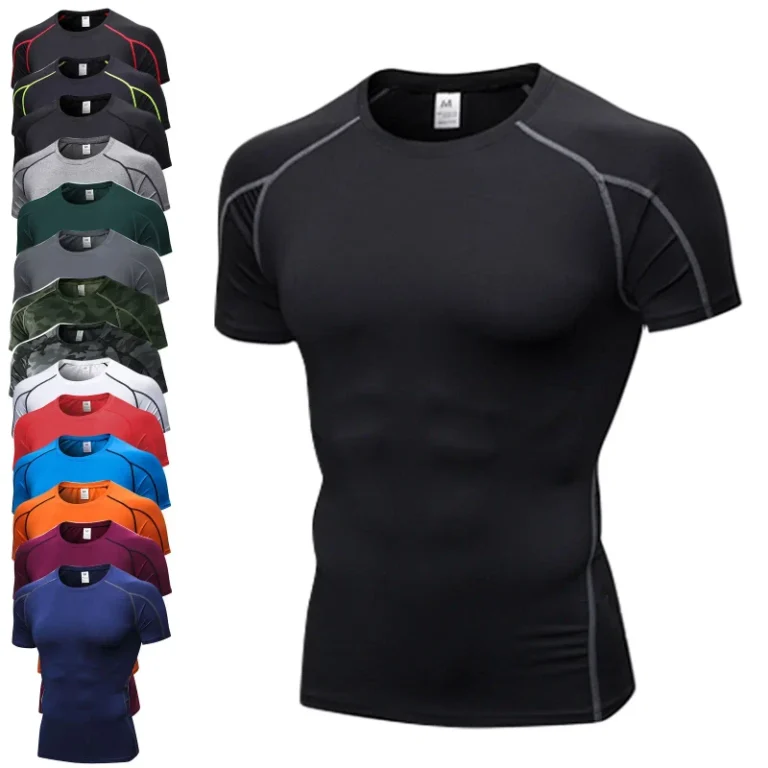 Custom-Logo-High-Quality-Solid-Black-Slim-Fit-Breathable-Quick-Dry-Mens-Sport-Compression-Gym-T-shirt