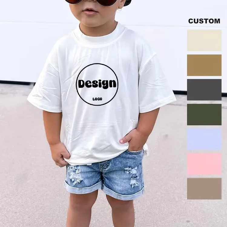 Custom-Logo-Kids-Unisex-Oversized-Boxy-T-Shirts-100-Cotton-Baby-Toddler-Boys-and-Girls-Loose-Solid-Casual-Streetwear-Tee-Top
