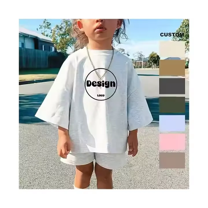 Custom-Logo-Knitted-T-Shirt-for-Toddler-Kids-Baby-Boys-Oversized-Boxy-100-Cotton-Classic-Heavyweight-Drop-Shoulder-Casual