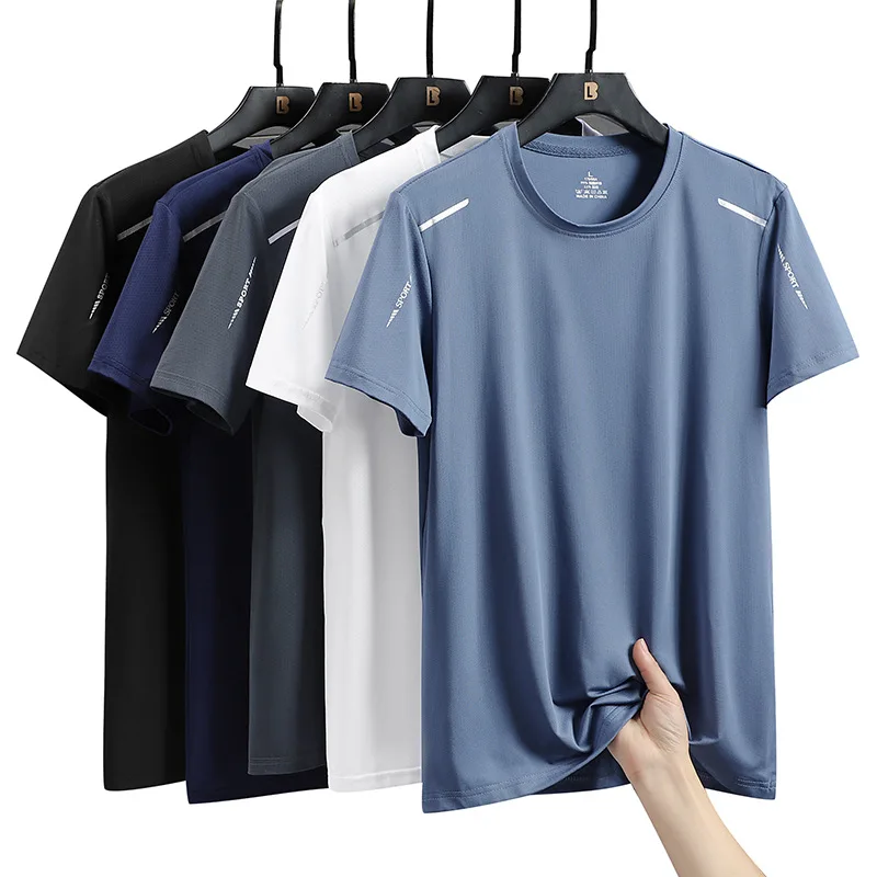 Custom-Logo-Mens-Solid-Color-Oversized-Loose-Casual-T-shirts-Crew-Neck-Cotton-Gym-Fitness-Sports-Short-Sleeve-1