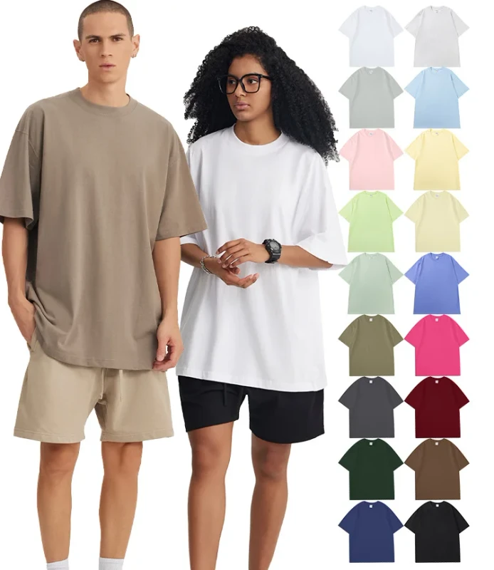 Custom-Logo-Mens-T-Shirt-High-Quality-220gsm-70-Cotton-30-Polyester-O-Neck-Unisex-Casual-Daily-Short-Sleeve-Oversized-Fit