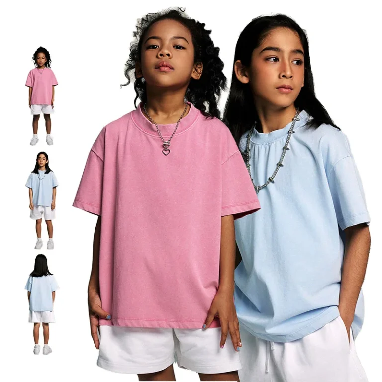 Custom-Logo-Oversize-Short-Sleeve-Girls-T-shirts-Summer-Solid-Color-Childrens-T-shirt-for-Girls-1