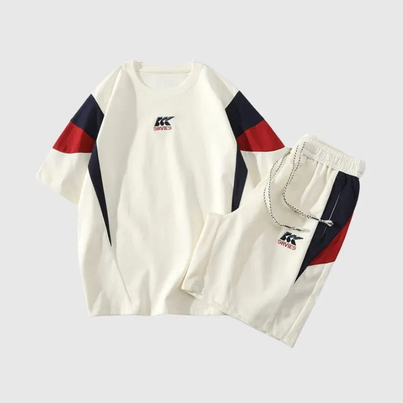 Custom-Logo-Oversized-Algodon-Mens-Heavy-Weight-T-Shirt-Short-Set-High-Quality-Summer-Top-Gear