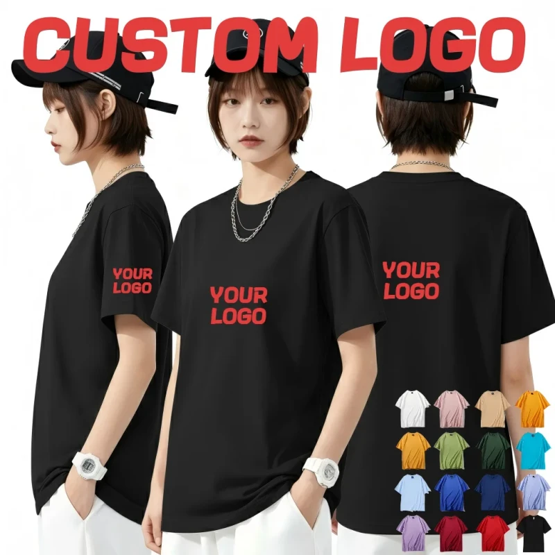 Custom-Logo-Print-Mens-100-Cotton-220GSM-Heavyweight-Oversized-O-Neck-Short-Sleeve-T-Shirt-Anti-Wrinkle-Breathable-OEM-ODM