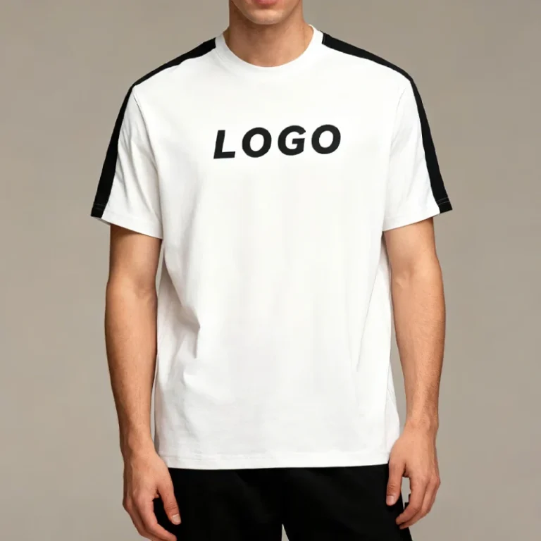 Custom-Logo-Silk-Screen-Printed-Breathable-Solid-Knitted-Oversized-Sport-Short-Sleeve-Mens-Cotton-Polyester-Blend-T-Shirt