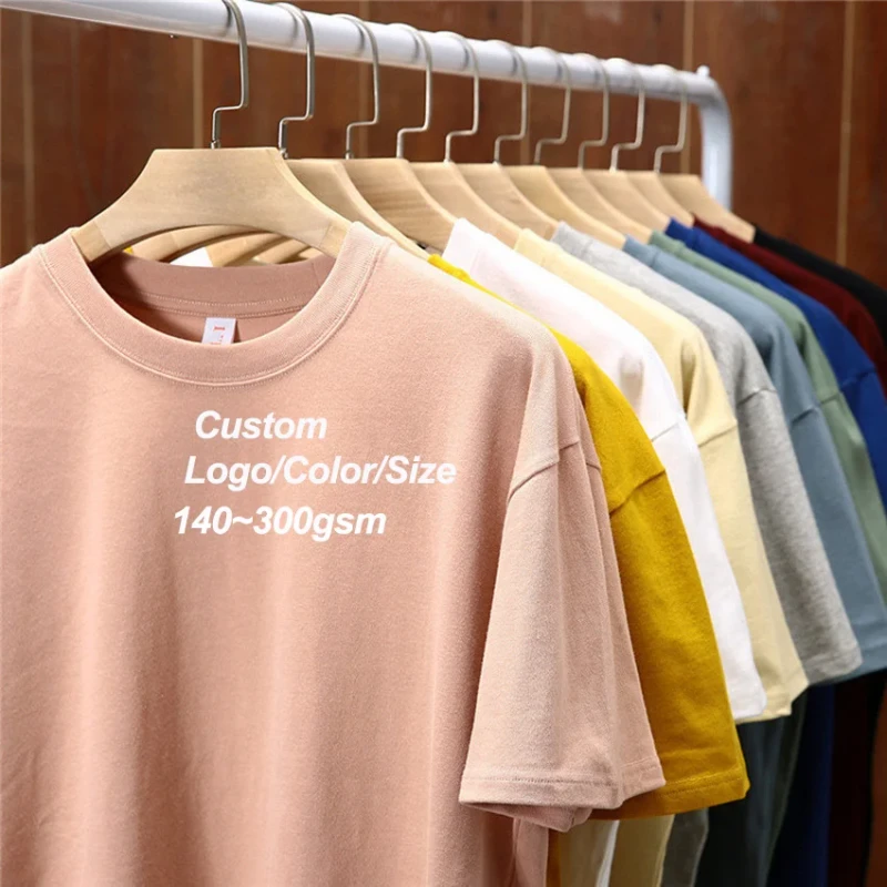 Custom-Logo-Solid-200g-Heavyweight-100-Cotton-Hip-Hop-T-shirt-O-Neck-Short-Sleeve-Regular-Fit-for-Men