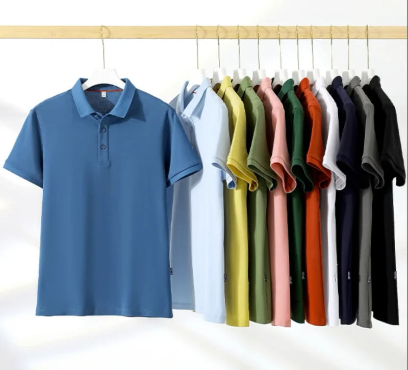 Custom-Logo-Solid-Formal-Knitted-Stand-Collar-T-Shirt-160gsm-Quick-dry-Short-Sleeve-High-Quality-Unisex-Silk-Screen