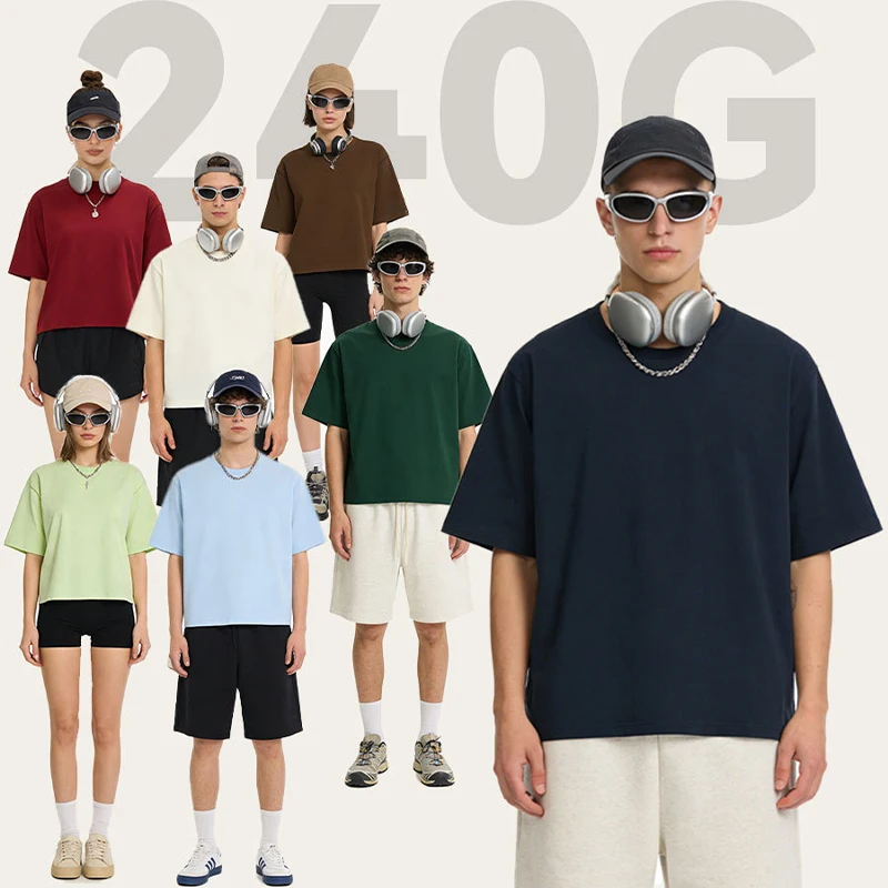 Custom-Logo-Streetwear-Mens-Boxy-Fit-T-shirt-240Gsm-Plain-Dyed-Cotton-Sorona-Plus-Size-Solid-Blank-Casual-T-shirts