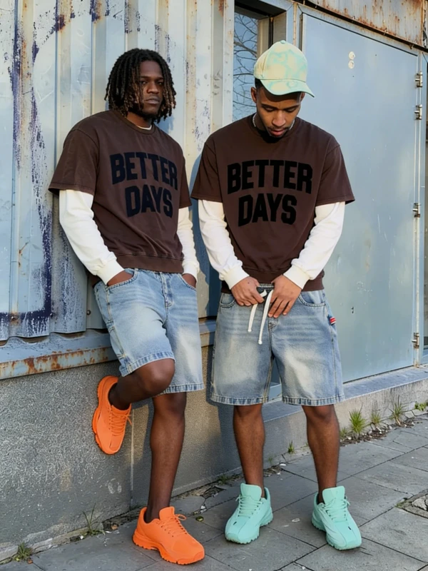 Custom-Logo-Streetwear-Screen-Print-Double-layer-Waffle-Long-Sleeve-t-Shirt-Oversized-Jeans-Shorts-Set