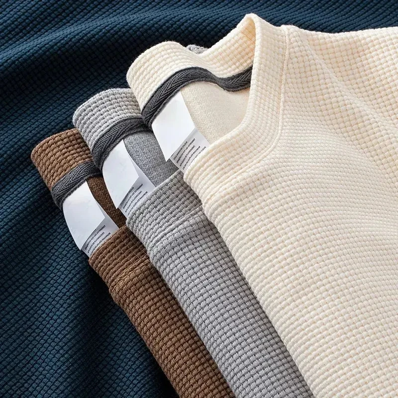 Custom-Logo-Summer-Heavyweight-Mens-Drop-Shoulder-Loose-Solid-Color-T-shirt-Unisex-Waffle-Knitted-Short-Sleeve-T-shirts