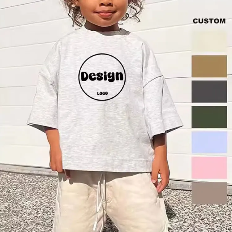 Custom-Logo-Toddler-Kids-Boys-Oversized-Boxy-T-Shirt-Classic-Heavyweight-100-Cotton-Short-Sleeve-Baby-Drop-Shoulder-Tee