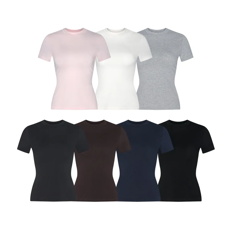 Custom-Logo-Womens-Cropped-T-Shirt-Slim-Fit-Short-Sleeve-Regular-Shoulder-Solid-O-Neck-Anti-Pilling-Top