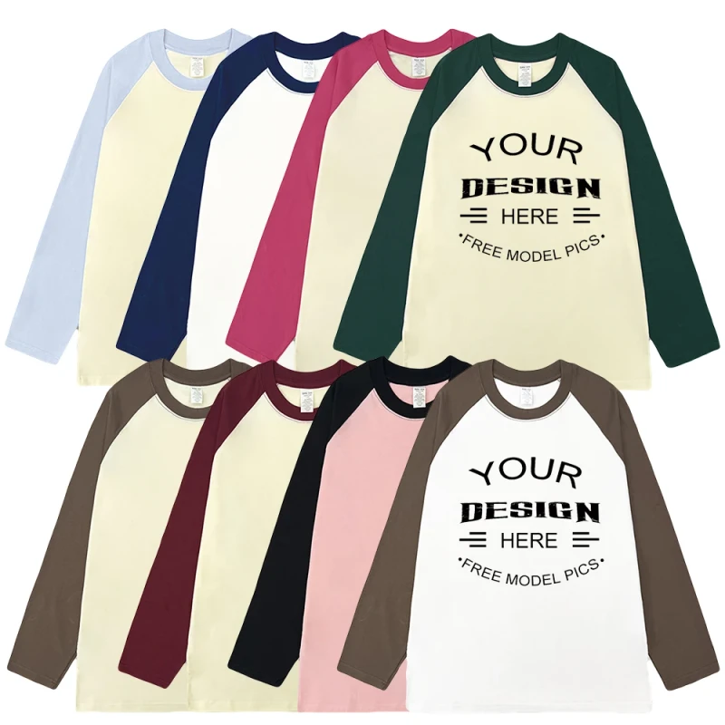 Custom-Logo-Womens-Formal-Loose-Fit-Eco-Friendly-Breathable-Long-Sleeve-High-Quality-Two-Tone-Raglan-T-Shirt-with-Double-Layer