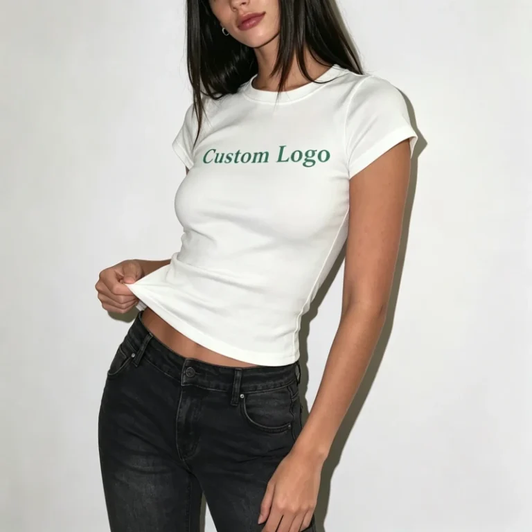 Custom-Logo-Womens-Slim-Fit-Graphic-T-Shirt-Premium-Cotton-Crew-Neck-Comfortable-Stretch-Casual-Tee